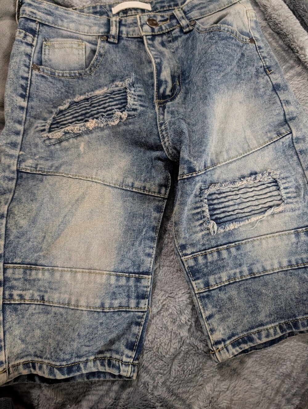 GS-115 Distressed Light Blue Moto Denim Shorts Size 12